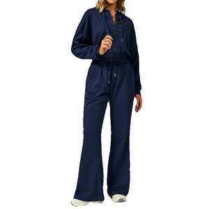 2 piezas nuevo traje deportivo de invierno con cremallera con capucha Casual sudadera suelta de manga larga al aire libre traje para correr ropa deportiva para mujer - Product Image 4