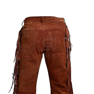 Pantalons pour hommes sur mesure, design unique, best-seller, pantalon en cuir suédé à franges lavées en gros - Product Image 5