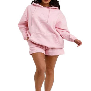 Conjunto de Sudadera con Capucha y Pantalones Cortos para Mujer, Estilo Moderno, Invierno, Color Sólido, Personalizable, Ligero y Transpirable - Product Image 2