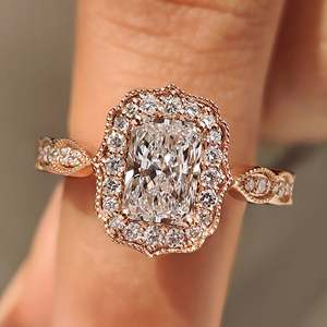 Vintage Style Milgrain Radiant Cut Lab Grown Diamond Women's Engagement Ring - Product Image 1