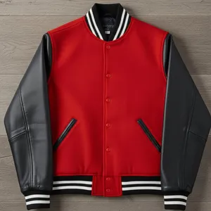 Fabricant OEM, veste de baseball de haute qualité pour hommes, veste universitaire, broderie personnalisée, manches en cuir, veste coupe-vent, couleur - Product Image 3