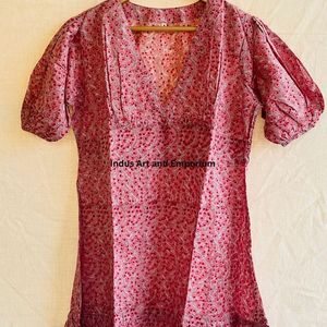 Hermoso Vestido Estampado Floral en Bloques de Algodón, Vestido para Uso Casual, Vestido Estampado a Mano - Product Image 1