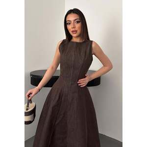 Vestido Godet de Mezclilla Marrón - Marrón - Product Image 3