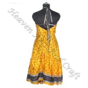 Robes d'été bohèmes à la mode pour femmes Robe sari en soie vintage faite à la main Robe élégante de dîner sans manches - Product Image 6