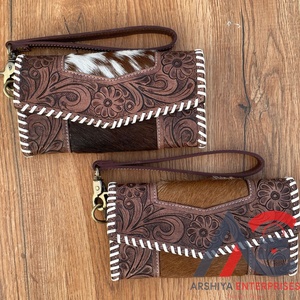 Pochette en fourrure de vachette Offre Spéciale portefeuille en cuir sculpté à la main élégant multi-utilisations portefeuilles en cuir occidental pour femmes - Product Image 1