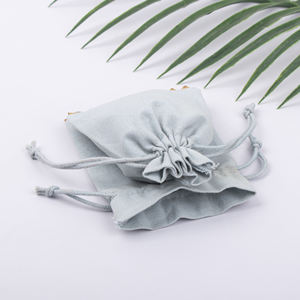 Venta caliente gris claro algodón cordón bolsa logotipo personalizado indio hecho a mano joyería embalaje boda regalo Favor bolsa al por mayor - Product Image 6