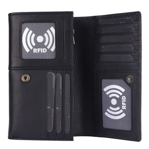 Portefeuille en cuir véritable pour femmes vintage élégant avec fermeture à glissière haute qualité utilisation quotidienne blocage RFID doublure en polyester Long Logo - Product Image 1