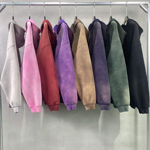 OEM Sweat à capuche zippé en molleton épais, style Y2K streetwear, coupe oversize à épaules tombantes, effet usé et délavé soleil - Product Image 1