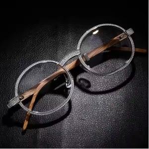 Vintage Round Moissanite <b>Sunglasses</b> Luxury Men Women Oval Crystal Wood Glasses Fashion Eyewear Hip Hop Jewelry - Product Image 4