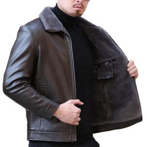 Veste en cuir de peau de mouton naturelle pour l'automne et l'hiver col pour hommes et moelleux intérieur épais moyen jeune homme haut tendance - Product Image 3