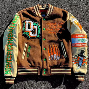 2026 venta al por mayor de ropa de calle de diseño personalizado Chenille bordado manga de cuero béisbol Letterman Varsity chaqueta para hombres - Product Image 1