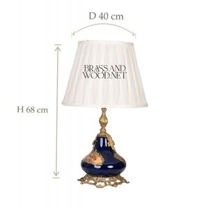 Antique porcelain and brass table <b>lamp</b> with deep blue floral <b>base</b> elegant golden details and fabric shade for timeless luxury - Product Image 3