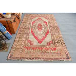 Turkish Vintage Area Rug 4.8x8.3 ft, <b>Red</b> <b>Wool</b> Rug - Product Image 1
