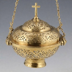 EternaSmoke encensoir en métal orné divin brûleur d'encens d'église traditionnelle avec chaîne en laiton poli vintage pour usage religieux - Product Image 1