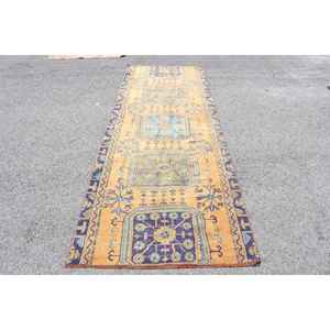 Alfombra de 3.2x9.1 pies, Alfombra Vintage, Alfombra Persa Azul - Product Image 1