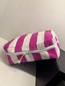 Bolsa de viaje ecológica personalizada a rayas para la playa, bolsa de plástico PP reutilizable con cremallera, neceseres cosméticos, etiqueta con logotipo, PC de nailon tejido - Product Image 4