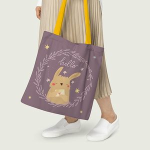 กระเป๋าผ้าแคนวาสลายกระต่ายสไตล์โบฮีเมียนพร้อมซิปปิด - Product Image 4