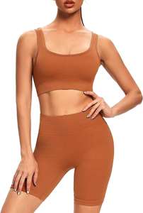 Conjunto de Yoga de gimnasio de 2 piezas de alta calidad para mujer, peso ligero, estampado personalizado, patrón sólido, venta al por mayor - Product Image 3