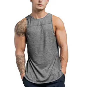 Kaus Tank Top pinggiran melengkung panjang dasar kustom kaus Gym Muscle musim panas tanpa lengan bersirkulasi tanpa lengan