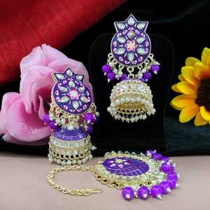 ต่างหูแฟชั่นสุดประณีตของ Kundan Jhumka ไข่มุกน้อย - Product Image 1