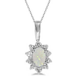 Oval <b>Opal</b> Diamond Flower Shaped <b>Pendant</b> <b>Necklace</b> 14k White Gold Rhodium Trendy Geometric Rose Gold for Engagement GRS Certified - Product Image 1