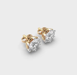 Boucles d'oreilles solitaires en diamant de laboratoire taille ronde, or rose/blanc/jaune 18 carats - Product Image 3