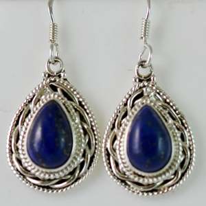 Boucles d'oreilles artisanales en argent sterling 925 avec pierre précieuse naturelle Lapis Lazuli bleue en forme de poire, bijoux bohèmes, pierre de naissance de septembre, cristal - Product Image 3