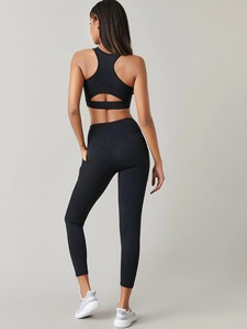 Women <b>Seamless</b> Yoga Set Solid Color Workout Gym Wear Fitness <b>Leggings</b> and Sports Bra Set - Product Image 2