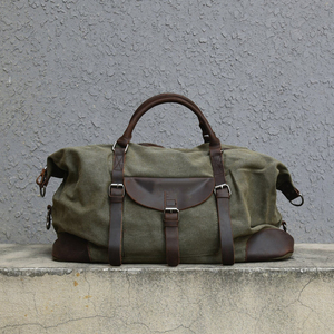 Prix de gros Sac de sport en cuir véritable avec logo personnalisé Toile verte Weekender Voyage d'affaires Gym Sport Duffel LCRG-0011 de nuit - Product Image 3