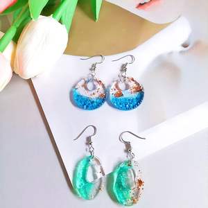 CRAFT ZONE EXPORT Boucles d'oreilles tendance en résine époxy, motif floral, peintes à la main, crochets métalliques durables, pour filles, Saint-Valentin - Product Image 5