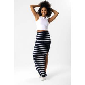 Falda Corta Casual de Tela No Tejida 100% Poliéster con Rayas y Abertura Estilo Vintage de Cintura Natural Mega Merchant para Otoño Talla XS - Product Image 1