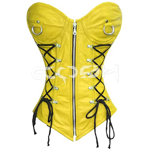 Overbust <b>Yellow</b> <b>Corset</b> <b>Top</b> with Rivet Breathable Fabric Waist Slimming Silver Rings & Side Laces - Product Image 6