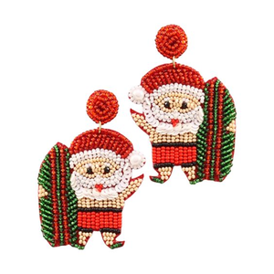 Custom Handcrafted Christmas Tree Seed Bead Embroidery Drop <b>Earrings</b> Festive <b>Diamond</b> <b>Pearl</b> Beadwork for Weddings <b>and</b> Parties - Product Image 2