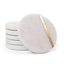 Handcrafted Luxury White <b>Marble</b> <b>Coaster</b> With Elegant Gold Brass Inlay Strip Minimalist Round Stone Drink Mat Modern Tabletop - Product Image 2