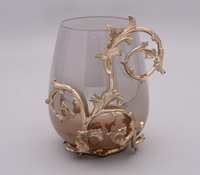 Bougeoir de luxe en or pour oiseaux et vignes avec tasse en verre dégradé Décoration élégante pour la maison et la table inspirée de la nature