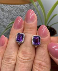 ต่างหูพลอยอเมทิสต์ธรรมชาติ เงินแท้ 925 เครื่องประดับชั้นดีสำหรับผู้หญิง - Product Image 2