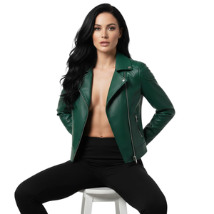 Autumn Green Leather Motorbike <b>Jacket</b> <b>Women</b> Custom Bulk Wholesale Factory Price Genuine Biker Style Ladies Fashion Coat OEM - Product Image 1