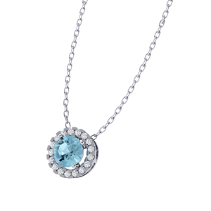 Cadena de 9.8mm Chapada en Rodio con Colgante de Piedra Preciosa de Aguamarina Turquesa de Corte Redondo y Circonita Cúbica Hecha de Plata de Ley - Product Image 6