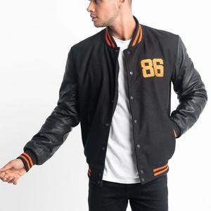 Logo personnalisé Streetwear Blouson bombardier d'hiver en cuir polaire de haute qualité broderie en chenille veste universitaire de baseball Letterman pour hommes - Product Image 1