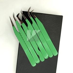 Juego de pinzas para pestañas profesionales de acero inoxidable con logotipo personalizado, extensión de pestañas verdes sostenibles, Punta puntiaguda, versátil - Product Image 5