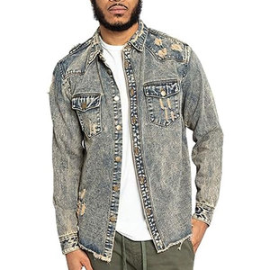 100% coton Denim vestes hommes décontracté couleur unie poche mince veste Style haute qualité vêtements Denim veste pour homme - Product Image 2
