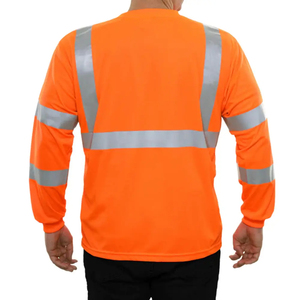T-shirts de sécurité réfléchissants haute visibilité en gros pour les travaux de construction à manches longues avec poche bande réfléchissante t-shirt de sécurité - Product Image 3
