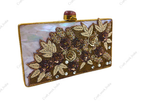 Handcrafted Mother of Pearl Clutch with Bead Embroidery Floral <b>Sequin</b> Pearl Work Luxury Evening Wedding Party <b>Handbag</b> Chic - Product Image 2