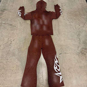 Survêtements adultes de haute qualité pour hommes femmes soleil délavé sérigraphie strass 2 pièces survêtements pour hiver survêtements soleil - Product Image 2