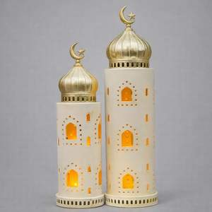 Farol de Ramadán de Lujo Blanco y Dorado con Estrella Creciente, Luz LED Cálida, Decoración Metálica Calada, Adorno Festivo para el Hogar, Regalo - Product Image 2