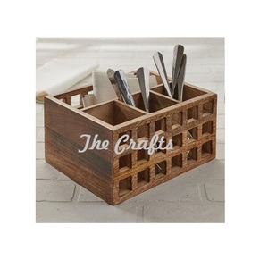 Soporte para cubiertos de diseño clásico con servilletero en madera Soporte para cubiertos de tres compartimentos a buen precio - Product Image 5