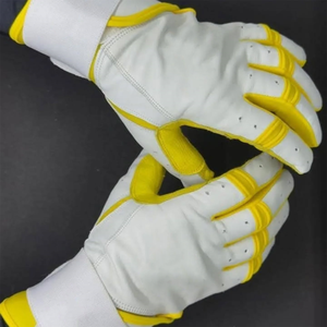 Guantes de Bateo de Béisbol y Sóftbol de Cuero Vacuno Original con Diseño Personalizado, Color Blanco y Amarillo - Product Image 1