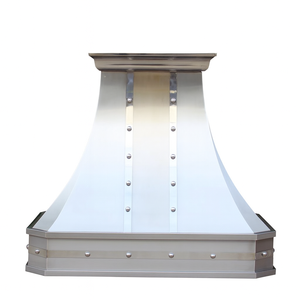 Máy hút mùi bằng thép không gỉ cao cấp, gắn tường, thiết kế tùy chỉnh, thân máy mạ xước, dây đai tán đinh, viền trang trí, kiểu dáng hình chuông - Product Image 4