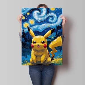 Van Gogh-Inspired Pikachu and Snorlax <b>Poster</b> Canvas Wall Art - Product Image 1