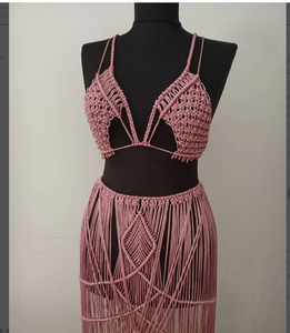 VESTIDO PARA TU NOVIA PARA SER Algodón Tejido a mano Festival Ropa Bustier Crop Top Mujeres Macrame Vestido de playa - Product Image 2